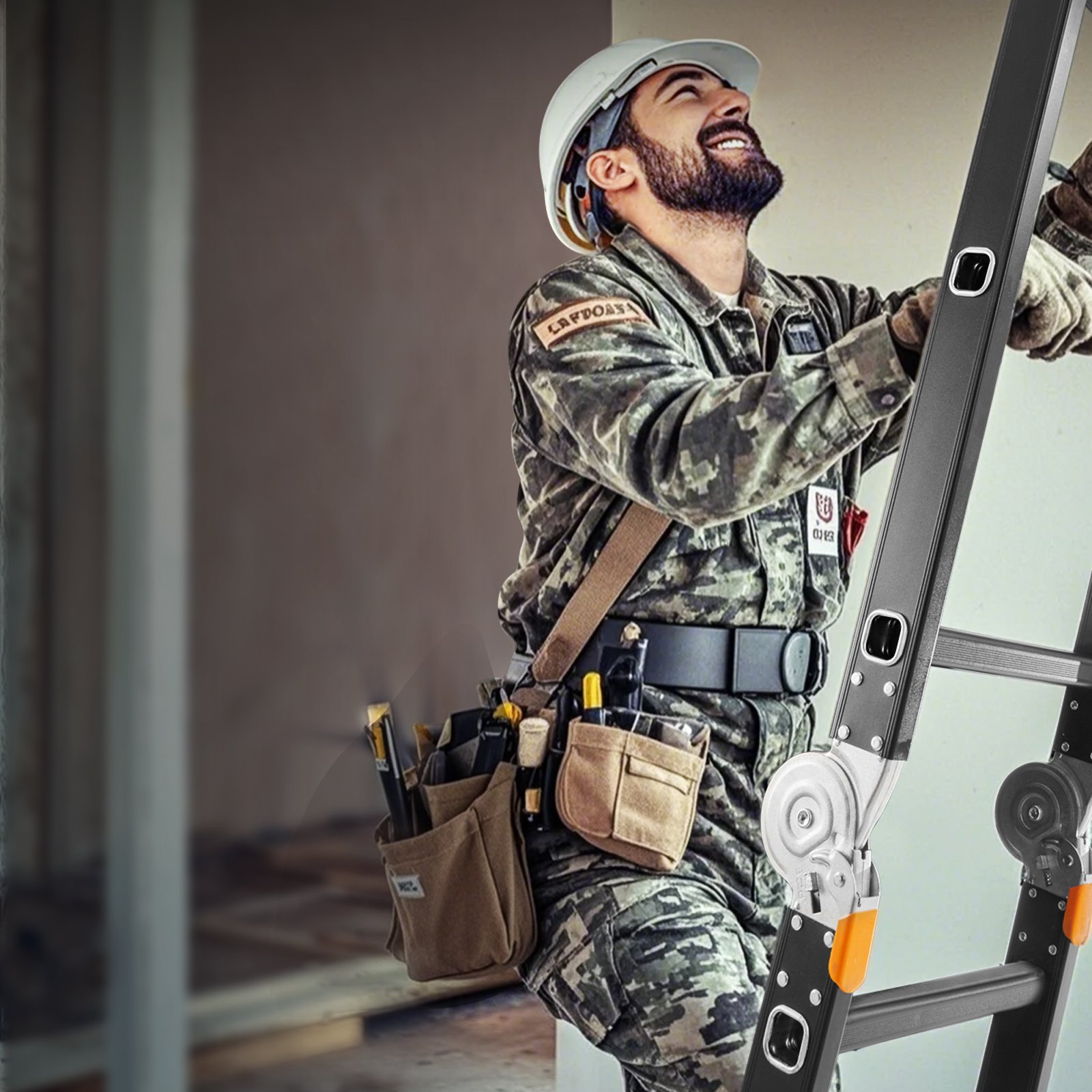 VEVOR Escalera Plegable Multiusos, Escalera Extensible Alta 7 en 1, Estructura en A de 3 Escalones con Tablones de Andamio, Capacidad de 149,7 kg para el Hogar y el Exterior, 1170 x 608 x 1730 mm