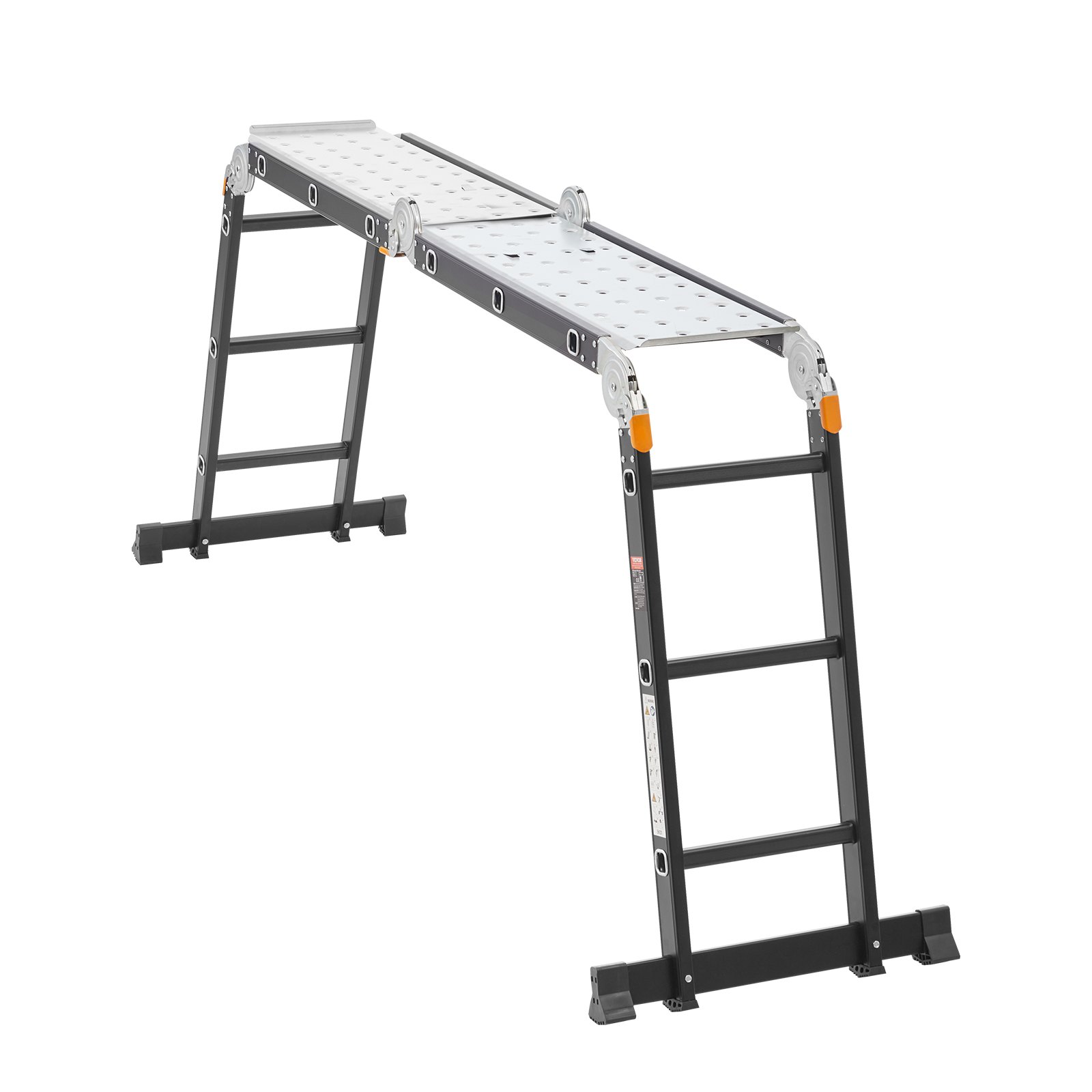 VEVOR Escalera Plegable Multiusos, Escalera Extensible Alta 7 en 1, Estructura en A de 3 Escalones con Tablones de Andamio, Capacidad de 149,7 kg para el Hogar y el Exterior, 1170 x 608 x 1730 mm