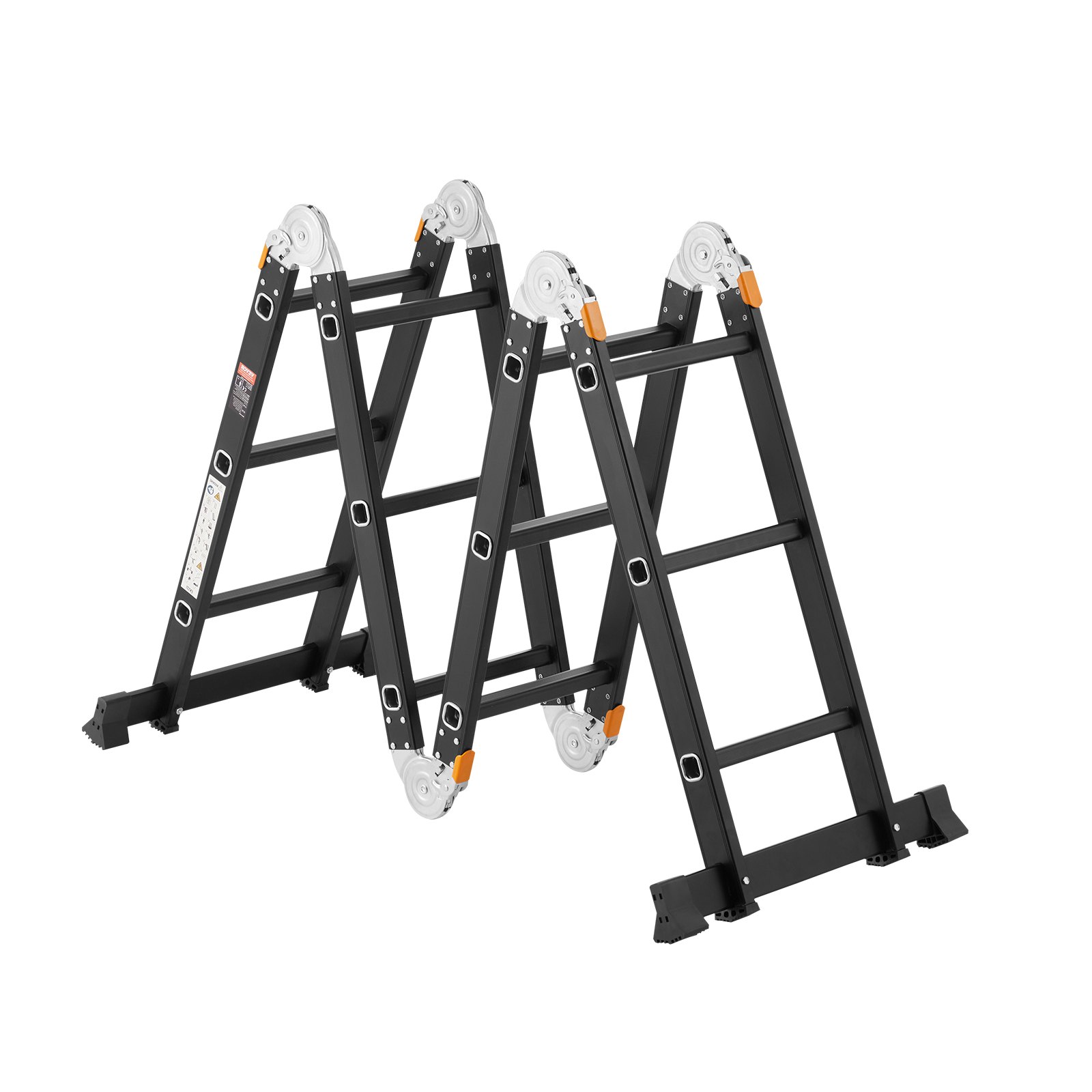 VEVOR Escalera Plegable Multiusos, Escalera Extensible Alta 7 en 1, Estructura en A de 3 Escalones con Tablones de Andamio, Capacidad de 149,7 kg para el Hogar y el Exterior, 1170 x 608 x 1730 mm