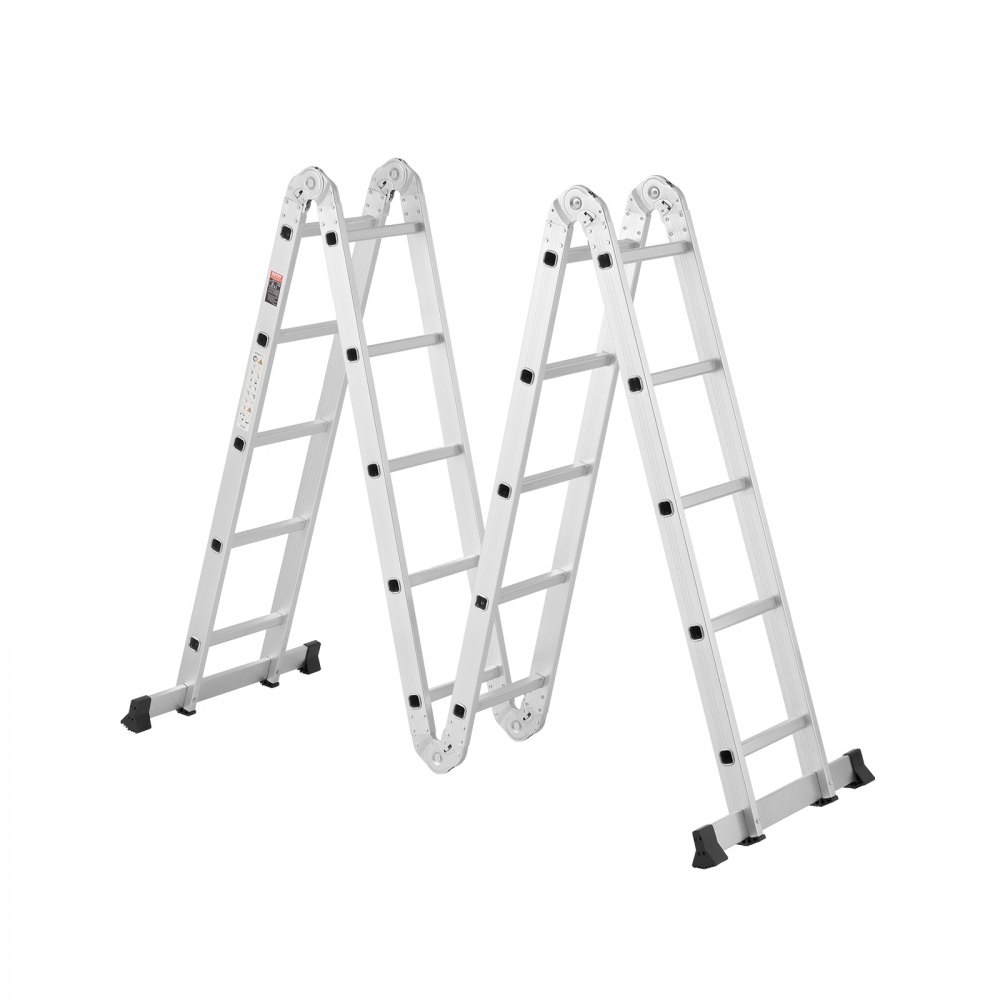 VEVOR Escalera Plegable Multiusos Extensible Alta 7 en 1, 5 Escalones con Estructura en A, Altura de Alcance de 5,8 m, Capacidad de 149,7 kg para Exteriores de Metal en el Hogar, 1965 x 708 x 2735 mm