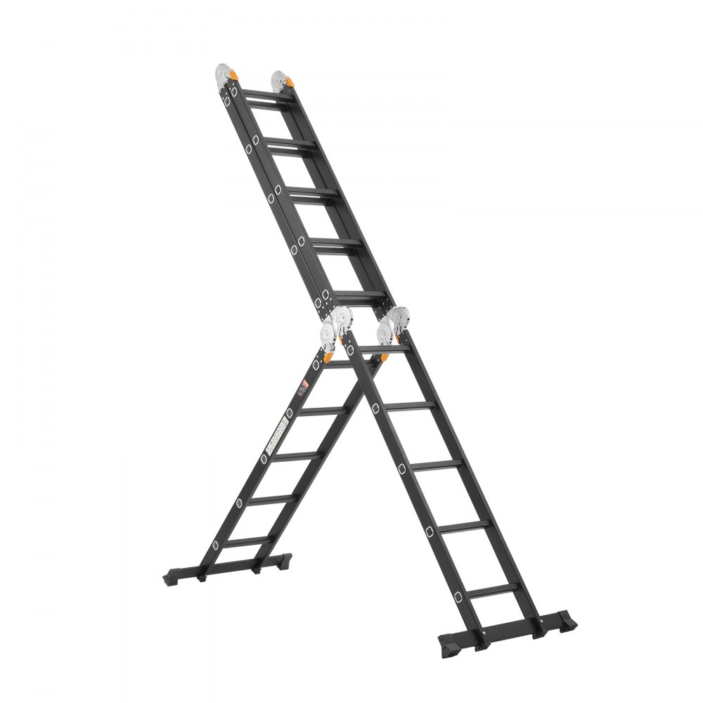 VEVOR Escalera Plegable Multiusos Extensible Alta 7 en 1, 5 Escalones con Estructura en A, Altura de Alcance de 5,8 m, Capacidad de 149,7 kg para el Hogar y el Exterior, 1930 x 708 x 2775 mm, Plata