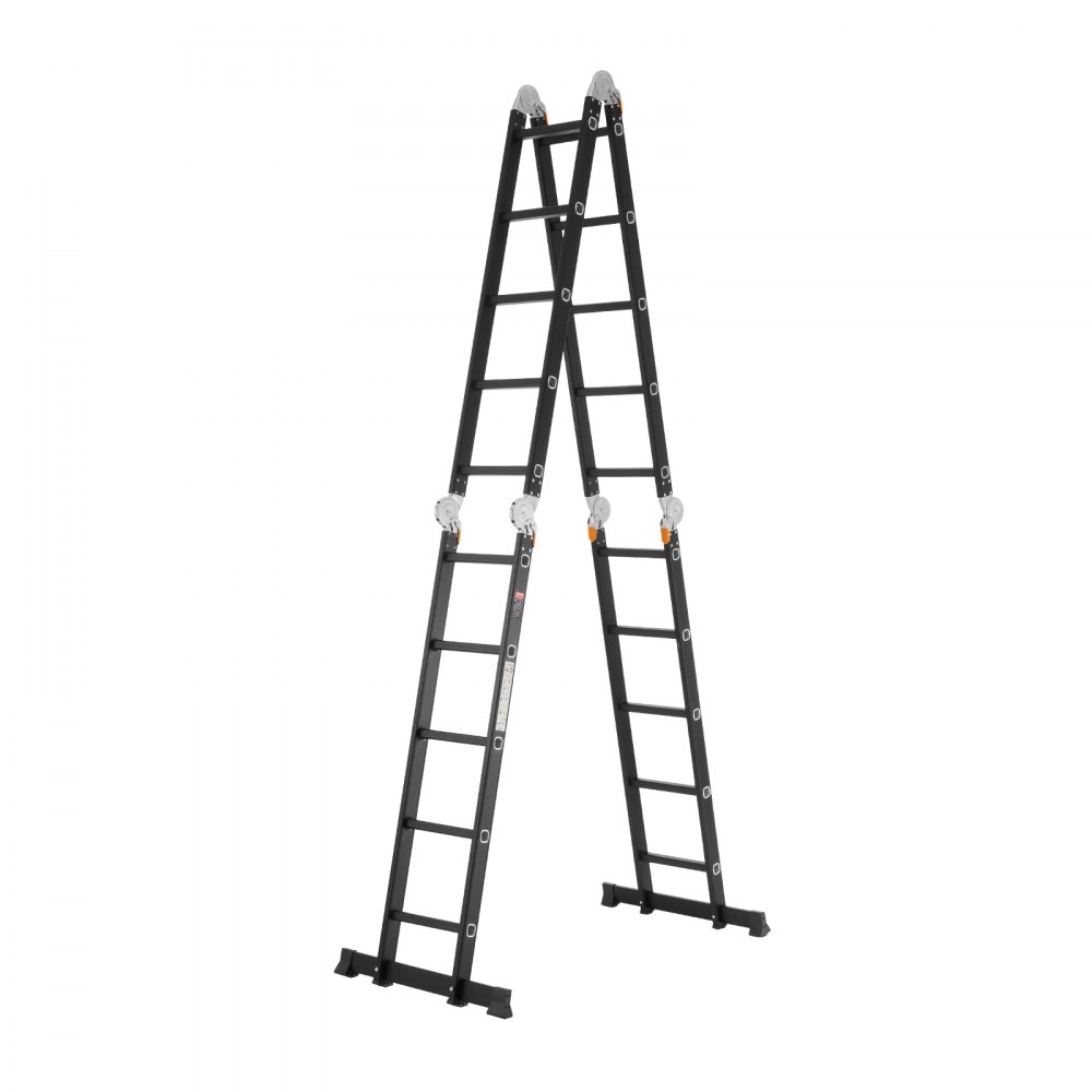 VEVOR Escalera Plegable Multiusos Extensible Alta 7 en 1, 5 Escalones con Estructura en A, Altura de Alcance de 5,8 m, Capacidad de 149,7 kg para el Hogar y el Exterior, 1930 x 708 x 2775 mm, Plata