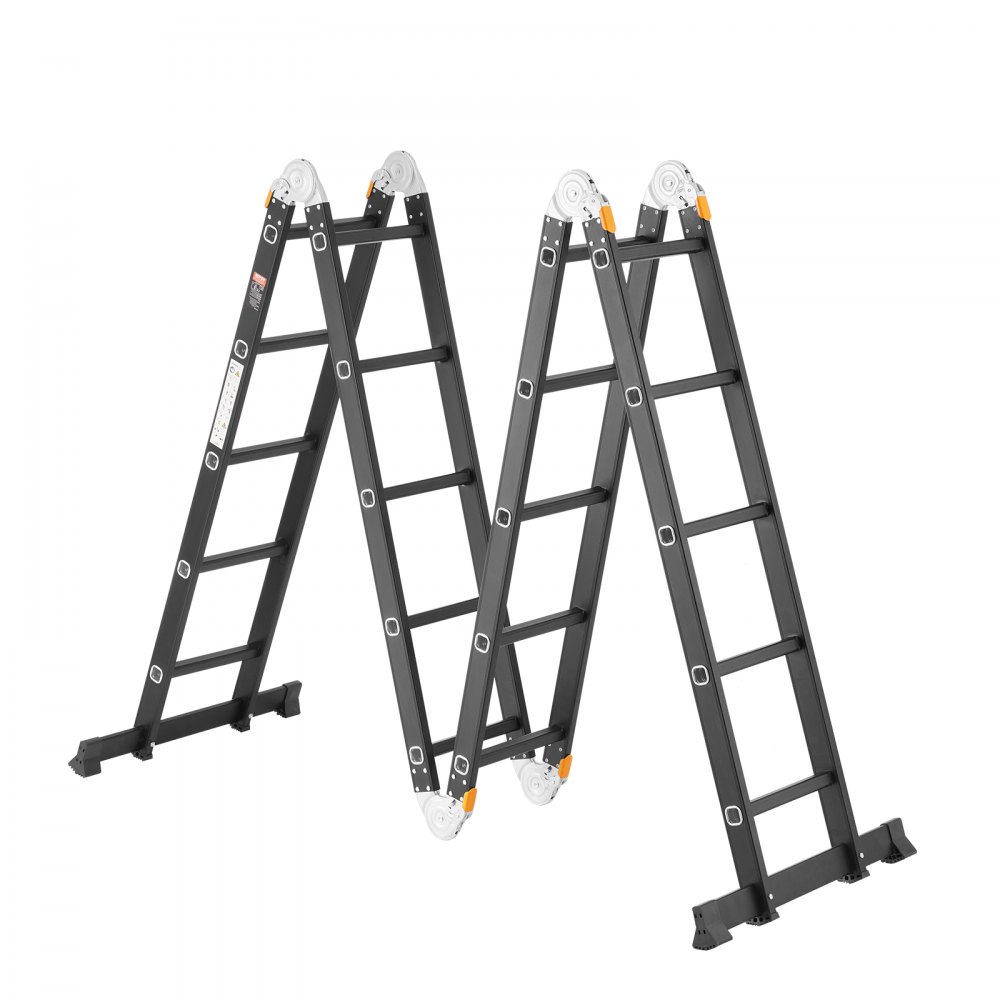 VEVOR Escalera Plegable Multiusos Extensible Alta 7 en 1, 5 Escalones con Estructura en A, Altura de Alcance de 5,8 m, Capacidad de 149,7 kg para el Hogar y el Exterior, 1930 x 708 x 2775 mm, Plata