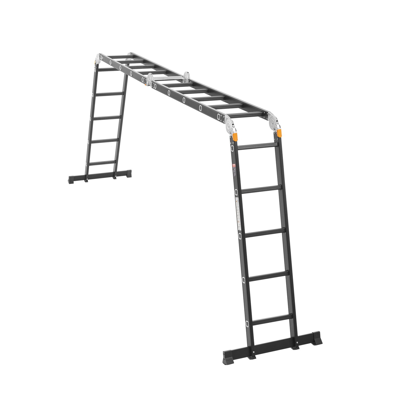 VEVOR Escalera Plegable Multiusos Extensible Alta 7 en 1, 5 Escalones con Estructura en A, Altura de Alcance de 5,8 m, Capacidad de 149,7 kg para el Hogar y el Exterior, 1930 x 708 x 2775 mm, Plata