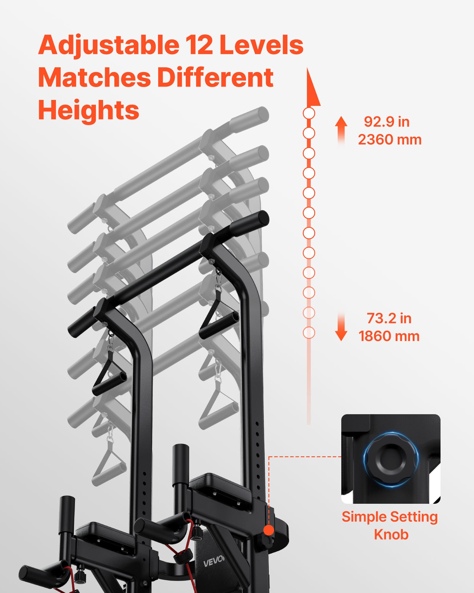 VEVOR Barra de Dominadas, Carga de 150 kg, Estructura en H, Respaldo Acolchado, Altura Ajustable en 12 Posiciones, Entrenamiento Multifuncional para Brazos y Espalda, 910 x 980 x 1860–2360 mm