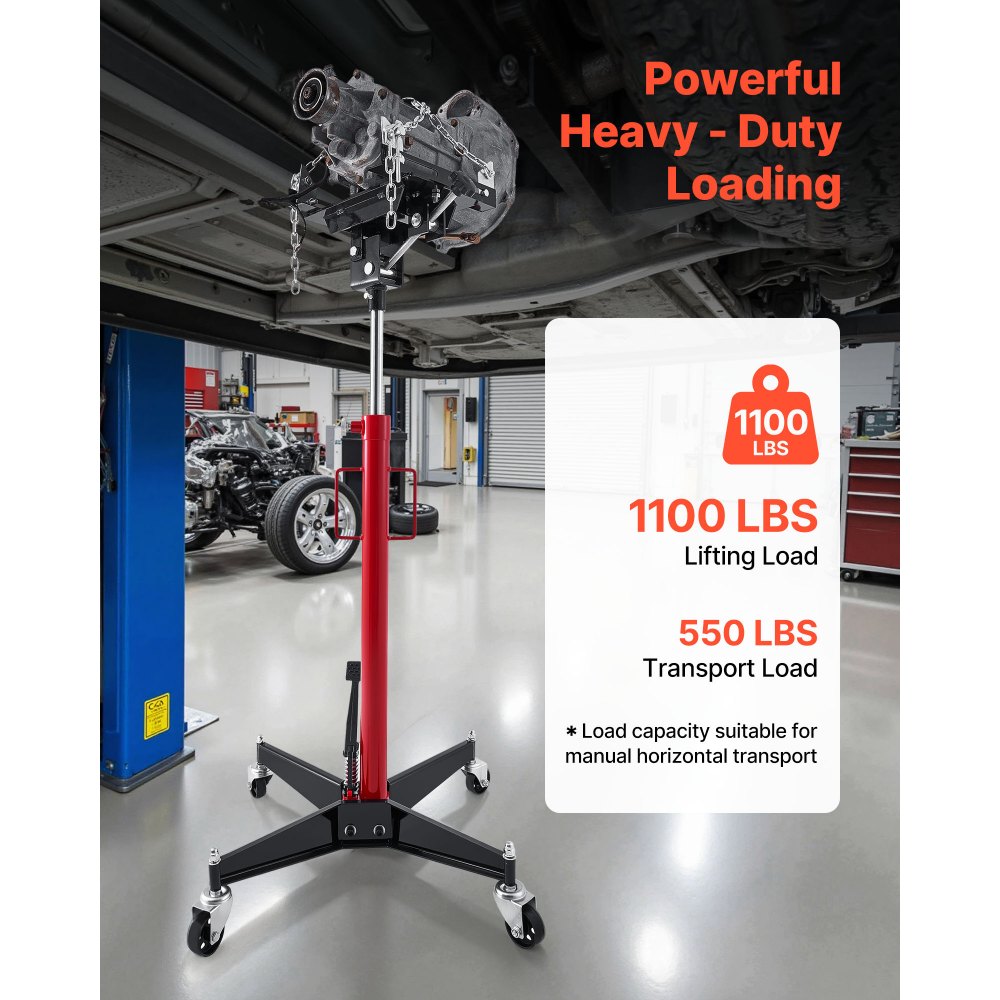 VEVOR Gato Hidráulico para Coche, Capacidad de Elevación 500 kg, con Pedal, Rueda Giratoria de 360°, Altura de Elevación de 127-202 cm, para Taller/Garaje, Rojo y Negro, 640 x 575 x 1360–2115 mm