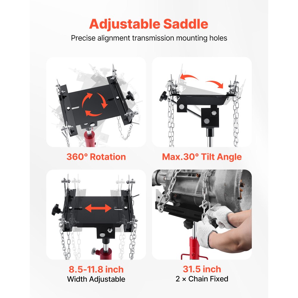 VEVOR Gato Hidráulico para Coche, Capacidad de Elevación 500 kg, con Pedal, Rueda Giratoria de 360°, Altura de Elevación de 127-202 cm, para Taller/Garaje, Rojo y Negro, 640 x 575 x 1360–2115 mm