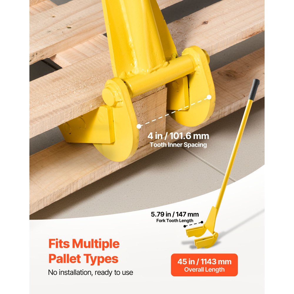 VEVOR Barra de Palanca de Acero al Carbono, Extractor de Palés de 114,3 cm, Capacidad de Carga de 907,18 kg, Herramienta de Desmontaje de Madera con Guantes para Desmontar Tablas de Extracción