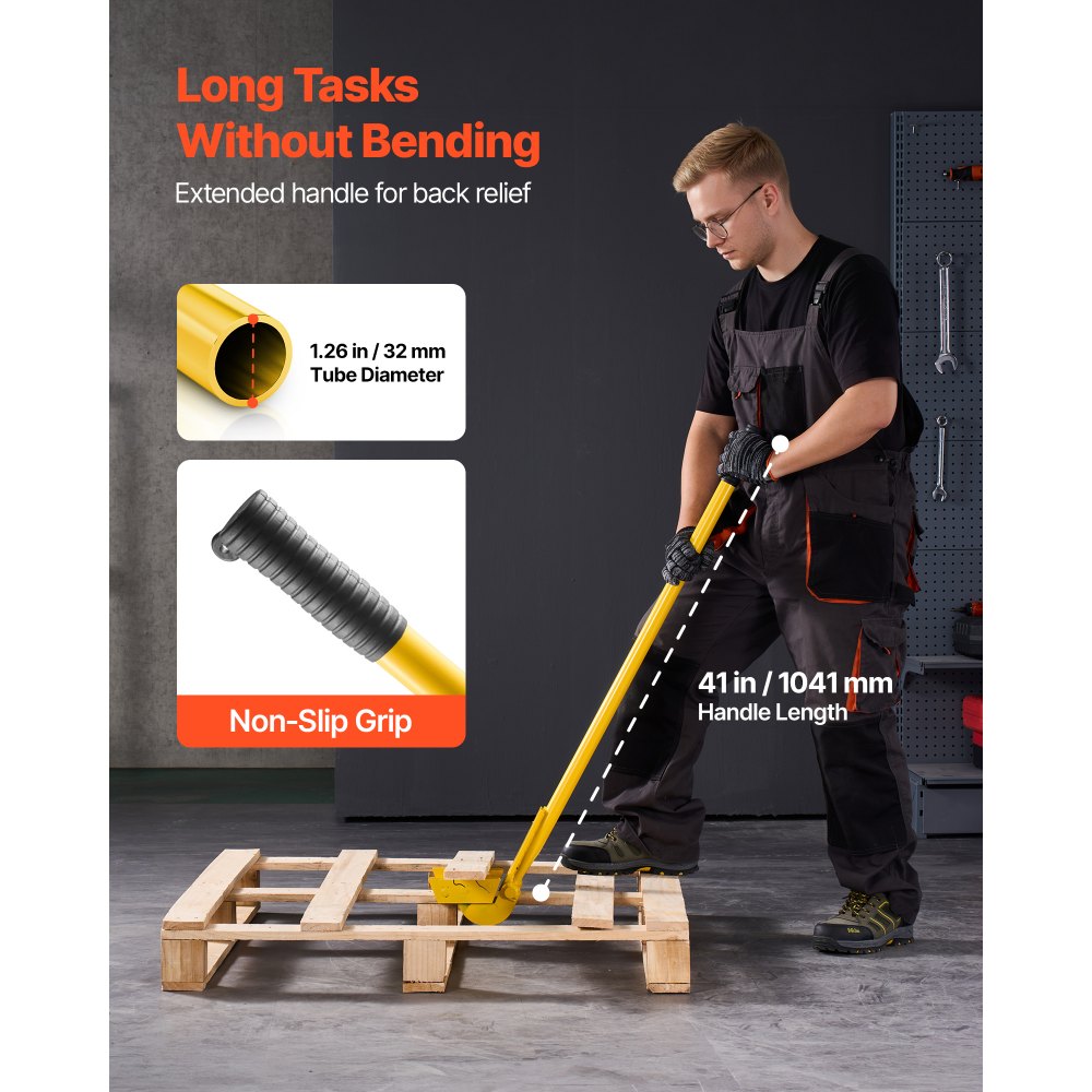 VEVOR Barra de Palanca de Acero al Carbono, Extractor de Palés de 114,3 cm, Capacidad de Carga de 907,18 kg, Herramienta de Desmontaje de Madera con Guantes para Desmontar Tablas de Extracción