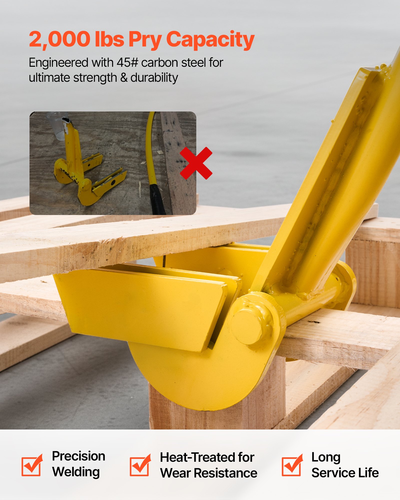 VEVOR Barra de Palanca de Acero al Carbono, Extractor de Palés de 114,3 cm, Capacidad de Carga de 907,18 kg, Herramienta de Desmontaje de Madera con Guantes para Desmontar Tablas de Extracción