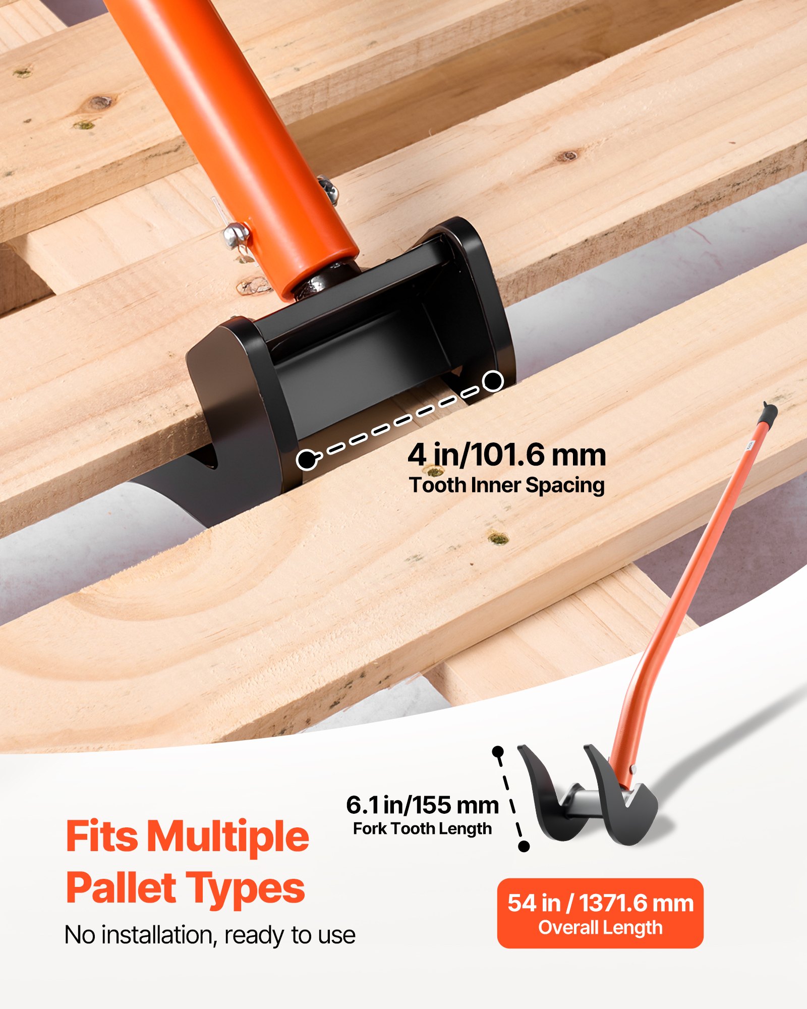 VEVOR Barra de Palanca de Acero al Carbono, Extractor de Palés de 137,16 cm, Capacidad de Carga de 907,18 kg, Herramienta de Desmontaje de Madera con Guantes para Desmontar Tablas de Extracción