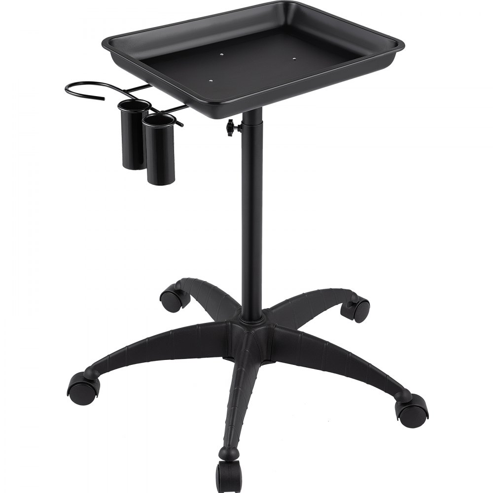 VEVOR Bandeja de Salón con 5 Ruedas Giratorias 45x33x66 cm Bandeja Rodante de Salón, Altura Ajustable 66-110 cm Carretilla de Bandeja de Salón Negro, Material de Acero Inoxidable, Hierro y Plástico