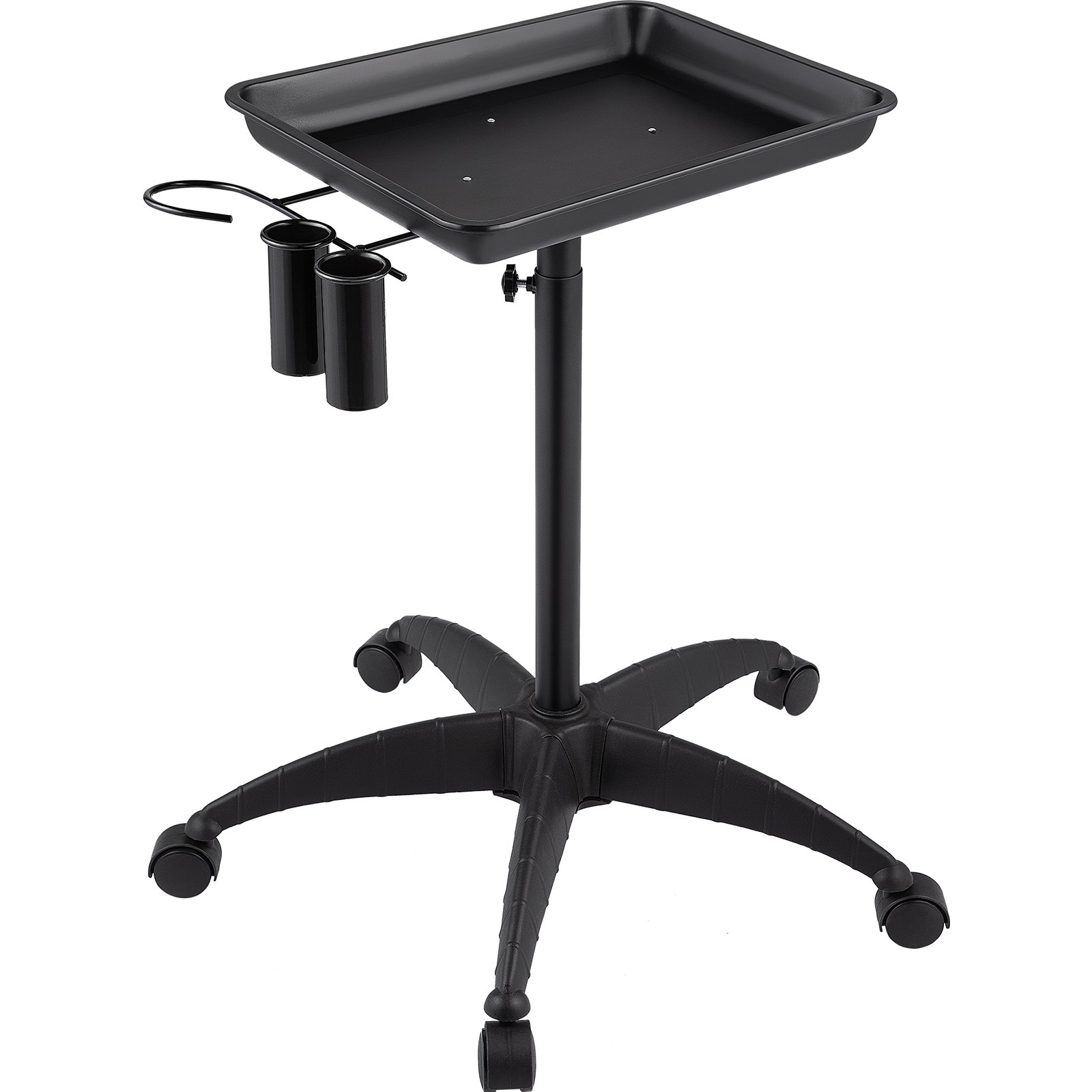 VEVOR Bandeja de Salón con 5 Ruedas Giratorias 45x33x66 cm Bandeja Rodante de Salón, Altura Ajustable 66-110 cm Carretilla de Bandeja de Salón Negro, Material de Acero Inoxidable, Hierro y Plástico