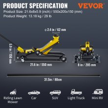 VEVOR Gato De Aire Gato de Bajo Perfil de Acero Carga Máxima de 2,5 T Gato Hidraulico para Coche Rango de Elevación 85-380 mm Bomba Hidráulica Gato