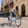 VEVOR Women Bike, 66cm Folding Beach Cruiser Bike, 7-Speed Adult City Bicycle with Steel Frame, 150kg Capacity, Basket, Rear Rack & Dual V-Brakes, Light Blue