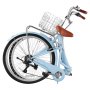 VEVOR Women Bike, 66cm Folding Beach Cruiser Bike, 7-Speed Adult City Bicycle with Steel Frame, 150kg Capacity, Basket, Rear Rack & Dual V-Brakes, Light Blue