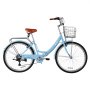 VEVOR Women Bike, 66cm Folding Beach Cruiser Bike, 7-Speed Adult City Bicycle with Steel Frame, 150kg Capacity, Basket, Rear Rack & Dual V-Brakes, Light Blue