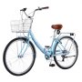 VEVOR Women Bike, 66cm Folding Beach Cruiser Bike, 7-Speed Adult City Bicycle with Steel Frame, 150kg Capacity, Basket, Rear Rack & Dual V-Brakes, Light Blue