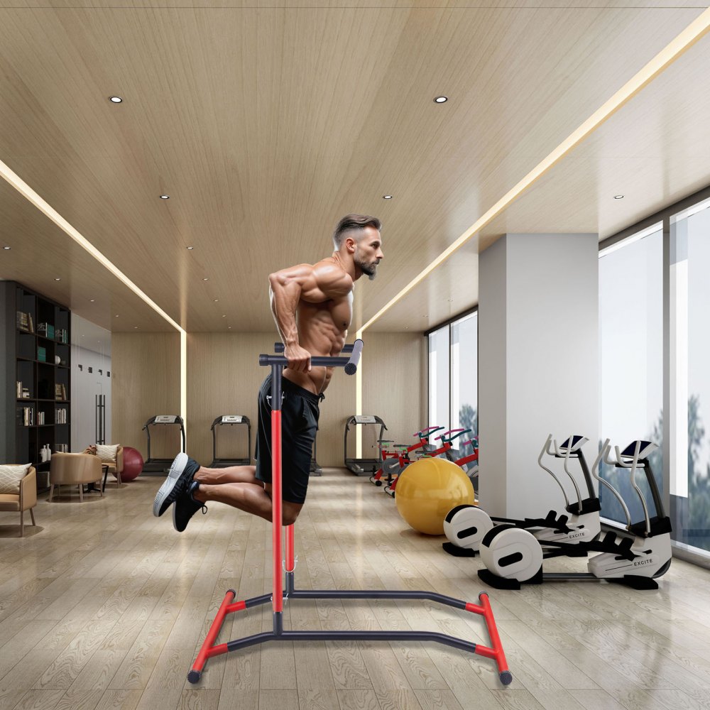VEVOR Barra de dominadas de pie, estación de inmersión altura ajustable de 2 niveles carga de 100kg equipo de entrenamiento de fuerza multifunción, torre de potencia para fitness, culturismo en casa