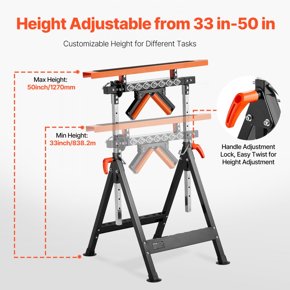 VEVOR 4 en 1 Soporte con Ruedas Carga 200 kg Altura 838,2-1270 mm con Soporte y Cabezal de Rodillo Multidireccional Pulido para Soporte de Extensión para Carpintería con Salida de Sierra de Mesa