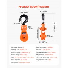 VEVOR Polea de Remolque con Gancho Giratorio Resistencia a la Rotura de 4,5 T