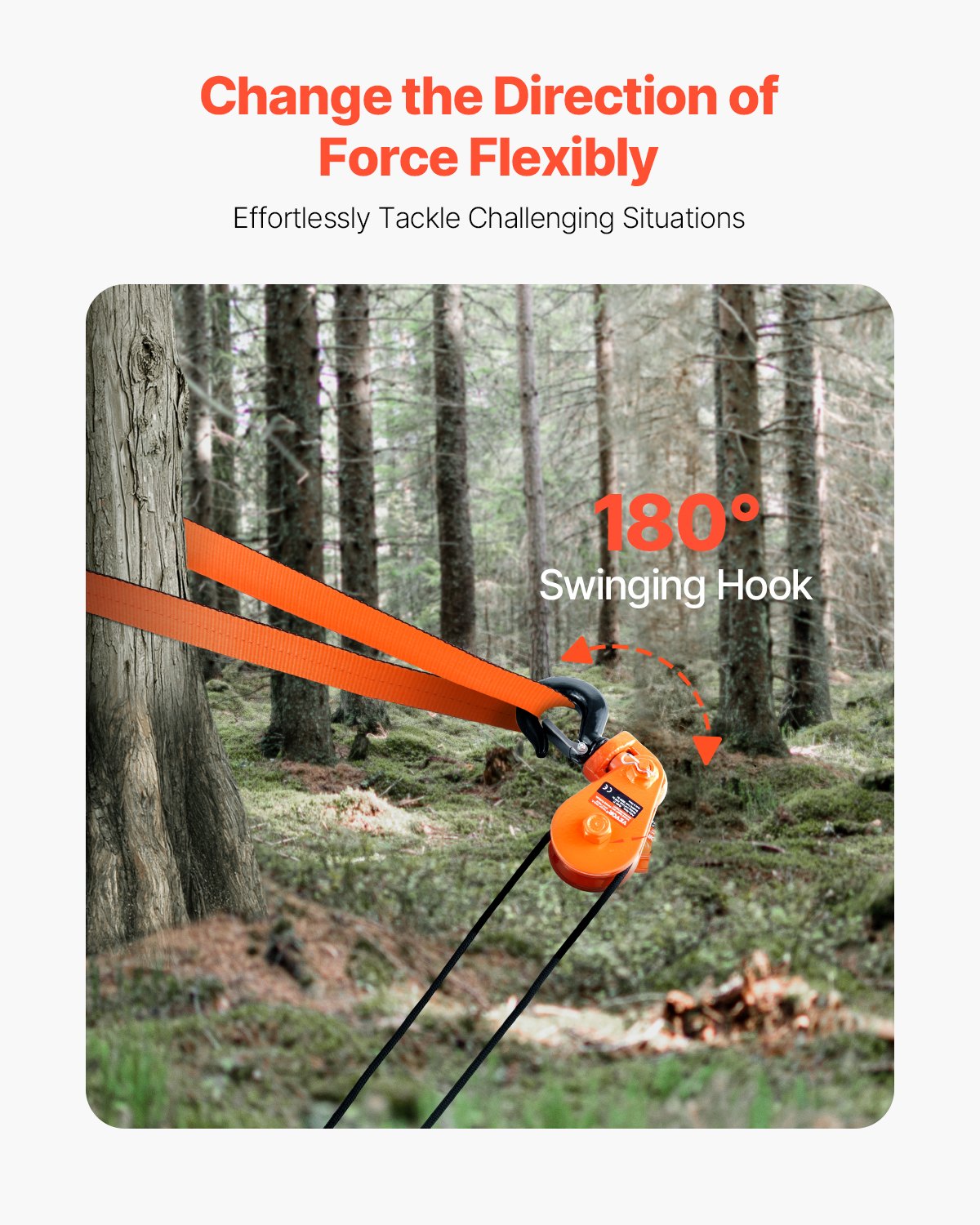 VEVOR 2 T pulley with swivel hook, forestry winch, 3/8 inch wire rope, heavy-duty cable winch, block and tackle for towing and recovery operations on tow trucks, car transport winches