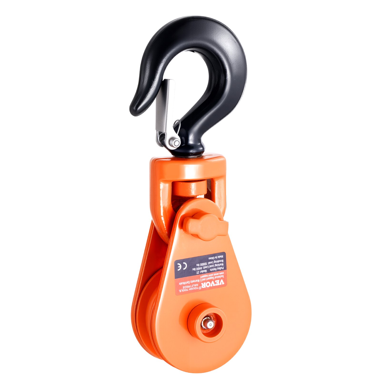 VEVOR Polea de Remolque con Gancho Giratorio Resistencia a la Rotura de 4,5 T, Diámetro de la Polea de 72,6 mm para Cuerda de Diámetro de 9,5 mm, para Remolque y Recuperación en Grúas, Cabrestantes