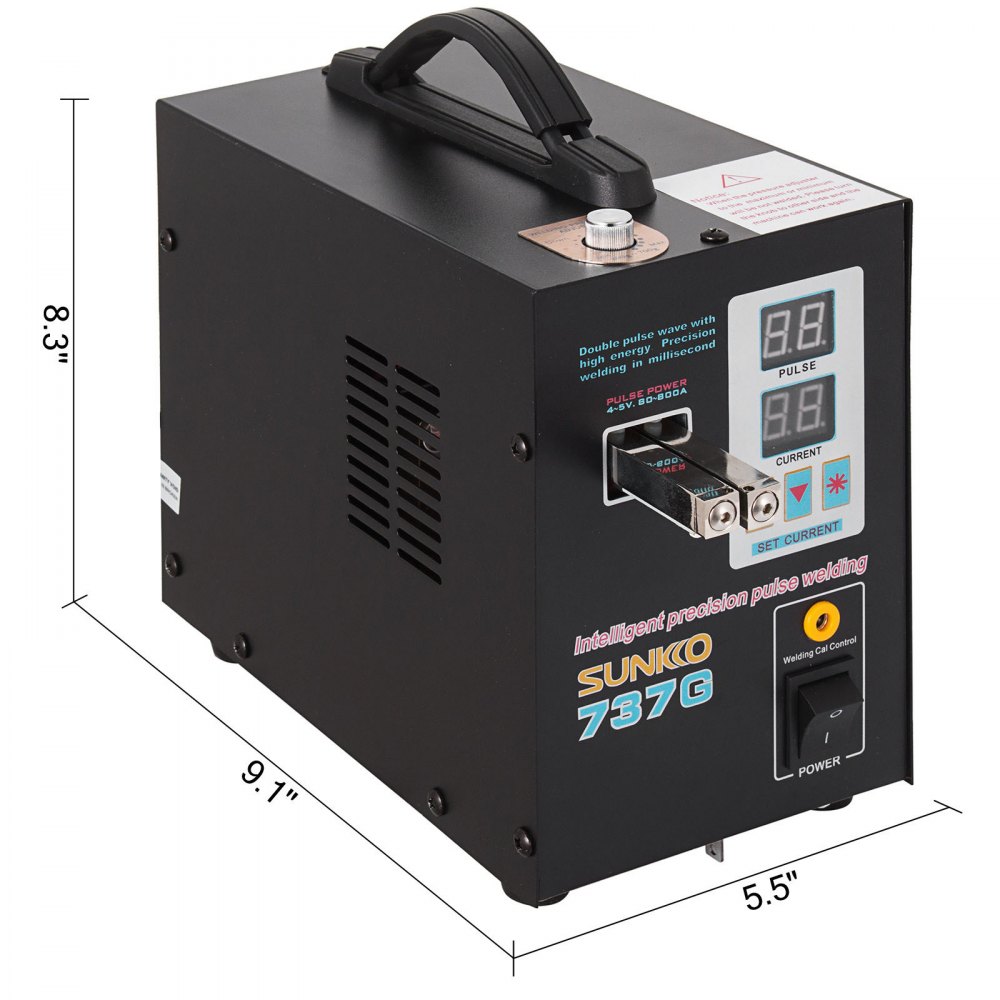 VEVOR Soldador de Pulsos Portátil, 737G 220 V / 50 Hz Soldadora por Puntos de Pulso de Batería, 50 - 800 A Espesor 0,05 - 0,2 mm Máquina de Soldadura por Puntos con Presión de Soldadura 200 - 700 g