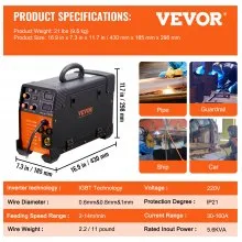 Soldadora VEVOR Mig, máquina de soldadura, 160 Amp, MIG, MMA, LIFT TIG, IGBT, DC, soldadora inversora