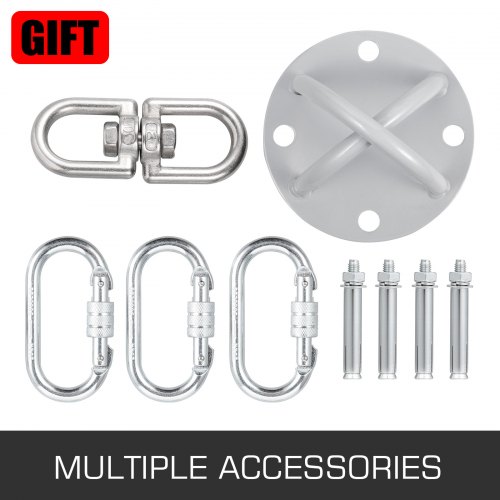 VEVOR Aro Acrobacias, de Color Plata, Aro Aéreo Acrobático, 90cm, Aro Aereo Gimnasia de Yoga Aérea, de Acero y Nylón, Accesorios Fitness, Anillos de Baile de Yoga Arte Cuerda de 1M, Carga de 350kg