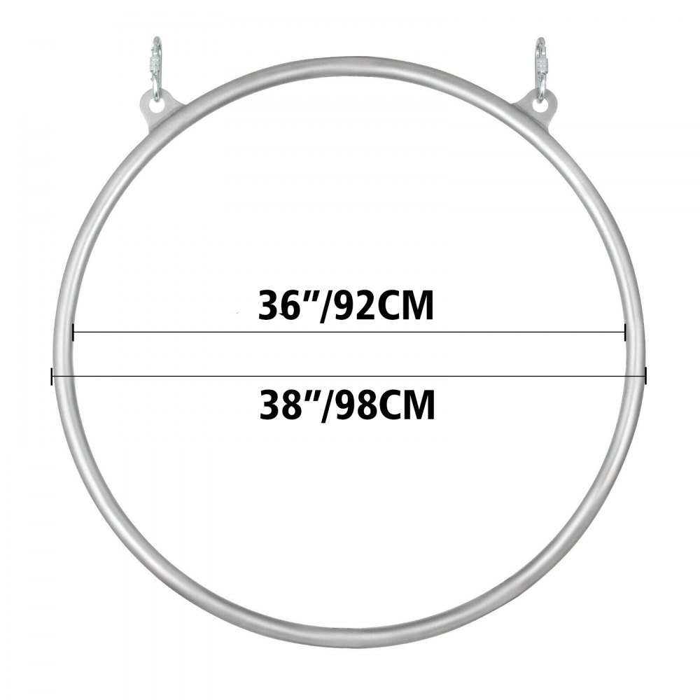 VEVOR Anillo Aéreo Aro de yoga Gimnasio 95cm de Diámetro Conjunto de Anillo Aéreo Invidual 2 Puntos Aro Lyra Circo Equipo Aéreo Aro Aéreo Acero Inoxidable Nylon Duradero Estudio Color Plata