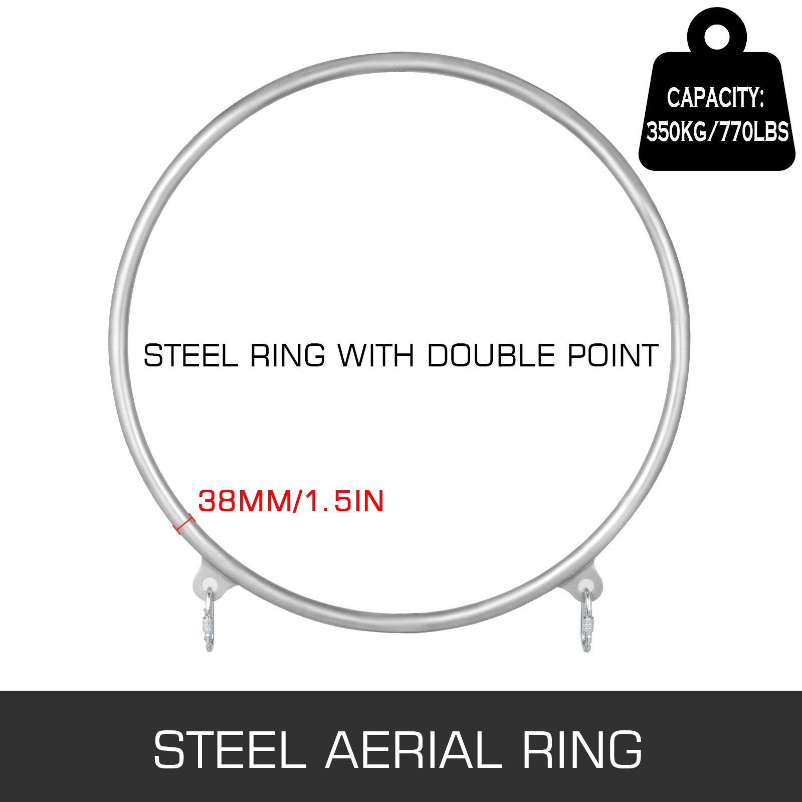 VEVOR Anillo Aéreo Aro de yoga Gimnasio 95cm de Diámetro Conjunto de Anillo Aéreo Invidual 2 Puntos Aro Lyra Circo Equipo Aéreo Aro Aéreo Acero Inoxidable Nylon Duradero Estudio Color Plata