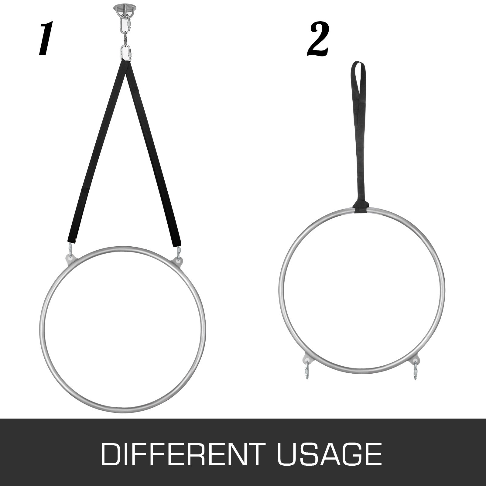 VEVOR Anillo Aéreo Aro de yoga Gimnasio 95cm de Diámetro Conjunto de Anillo Aéreo Invidual 2 Puntos Aro Lyra Circo Equipo Aéreo Aro Aéreo Acero Inoxidable Nylon Duradero Estudio Color Plata