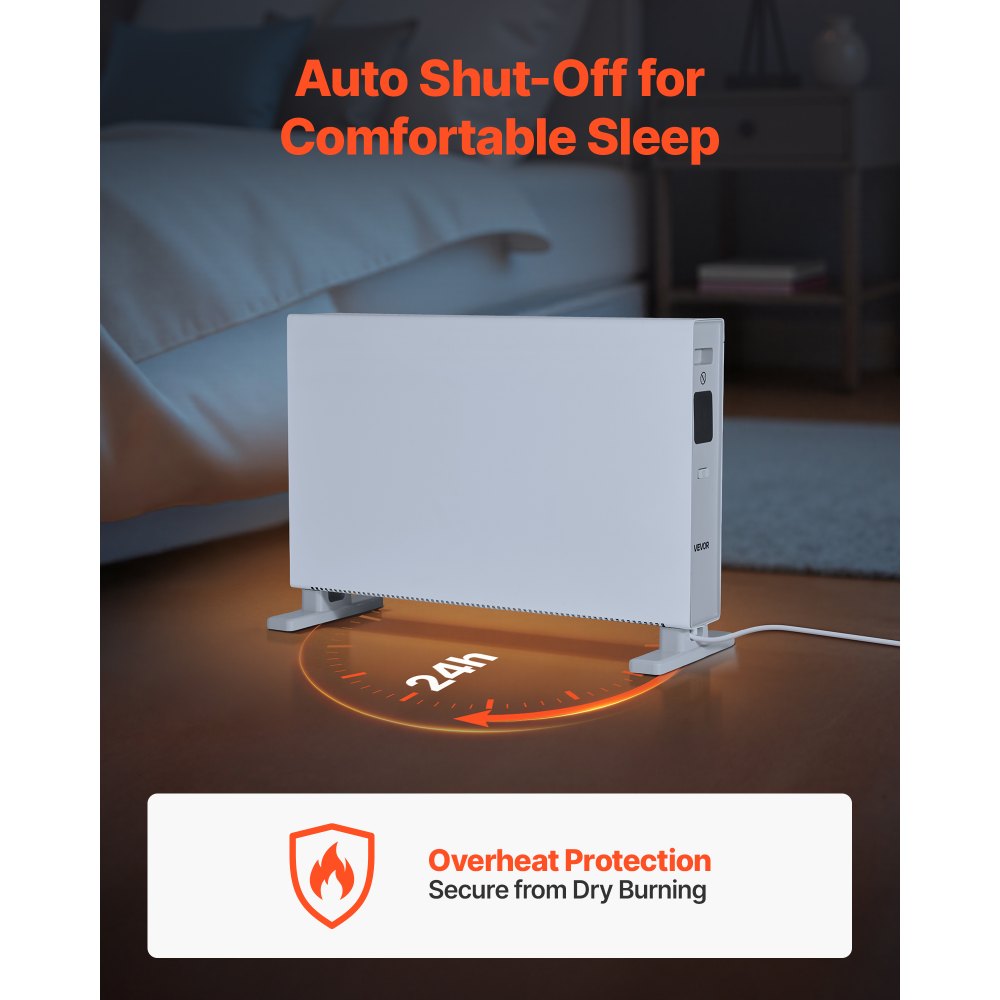 VEVOR Calefactor de Convección de 2000 W, con Vector Eléctrico y Control Remoto, 3 Modos de Calefacción, Temporizador de 24 Horas, de Pie o de Pared, Protección contra Sobrecalentamiento, Blanco