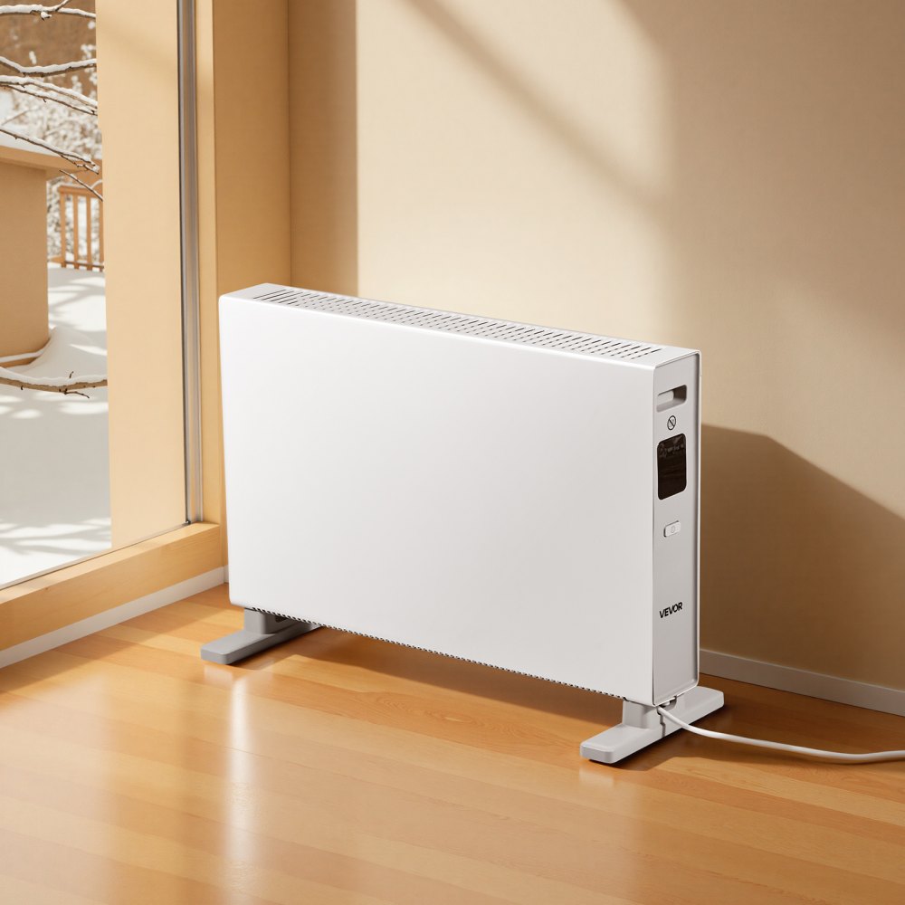 VEVOR Calefactor de Convección de 2000 W, con Vector Eléctrico y Control Remoto, 3 Modos de Calefacción, Temporizador de 24 Horas, de Pie o de Pared, Protección contra Sobrecalentamiento, Blanco