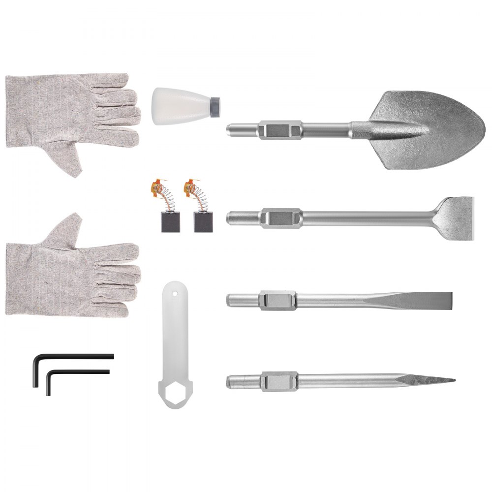 VEVOR Martillo Demoledor Eléctrico 1400 BPM Martillo de Demolición 2200W 220V / 60Hz Martillo de Demolición para Hormigón con 4 Cinceles Reemplazables Llaves y Mango Ergonómico Giratorio de 360°