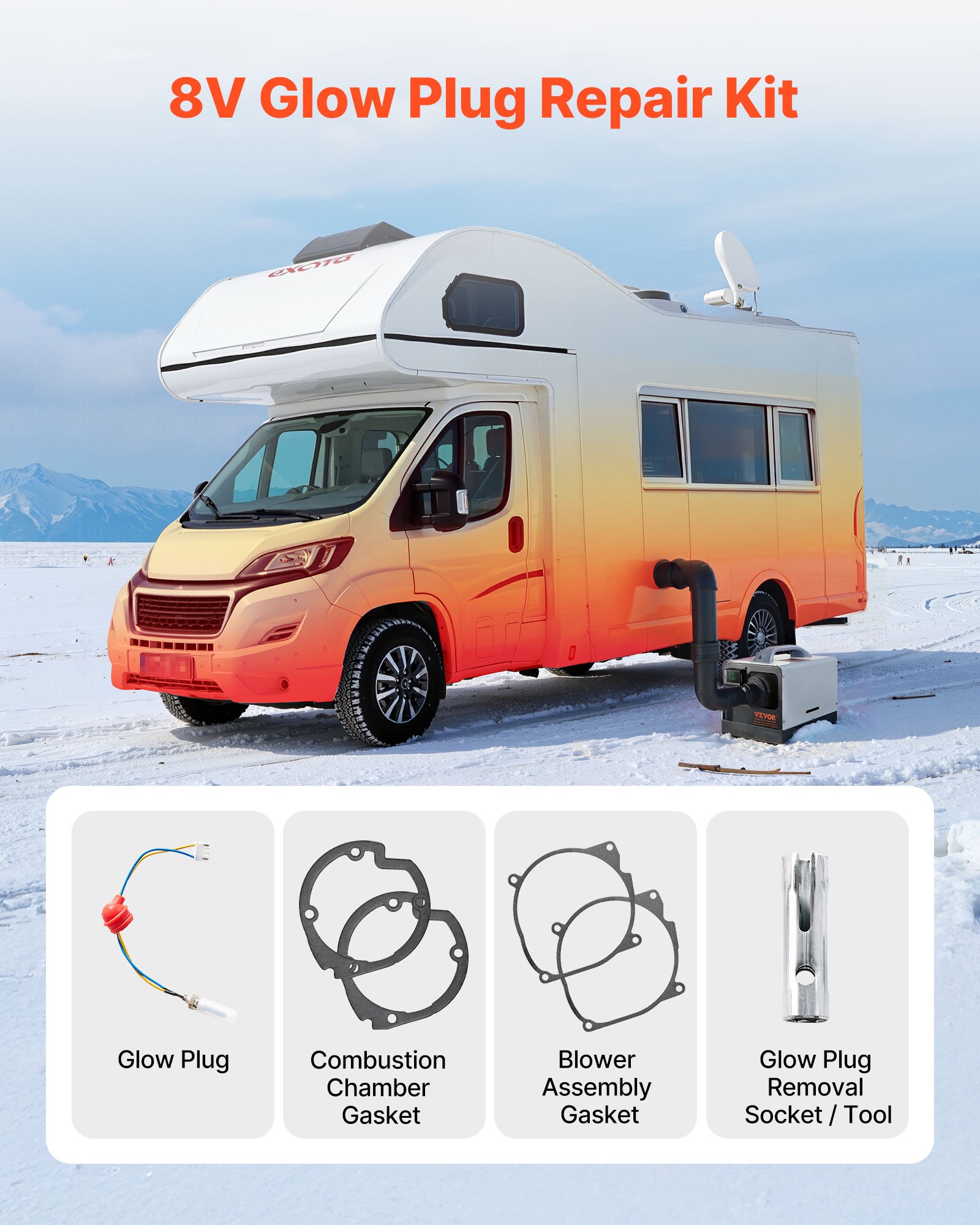 VEVOR Kit de Reparación de Bujías Incandescentes, para Calentador Diésel, con Malla Atomizadora, Compatible con Calentadores de Estacionamiento de 5 kW/8 kW, para Coche, Camión y Barco, 4 Juntas