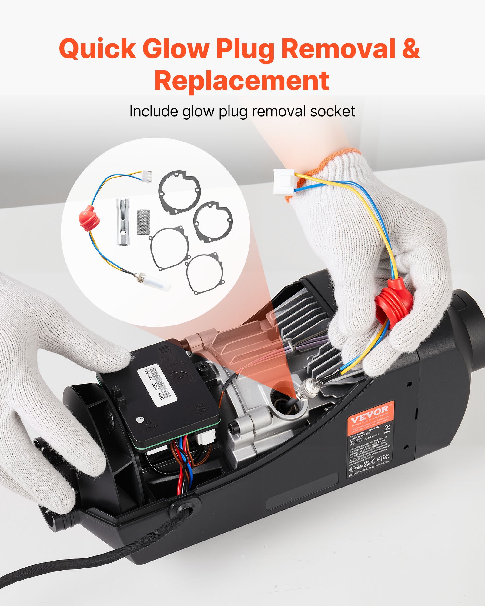 VEVOR Kit de Reparación de Bujías Incandescentes, para Calentador Diésel, con Malla Atomizadora, Compatible con Calentadores de Estacionamiento de 5 kW/8 kW, para Coche, Camión y Barco, 4 Juntas