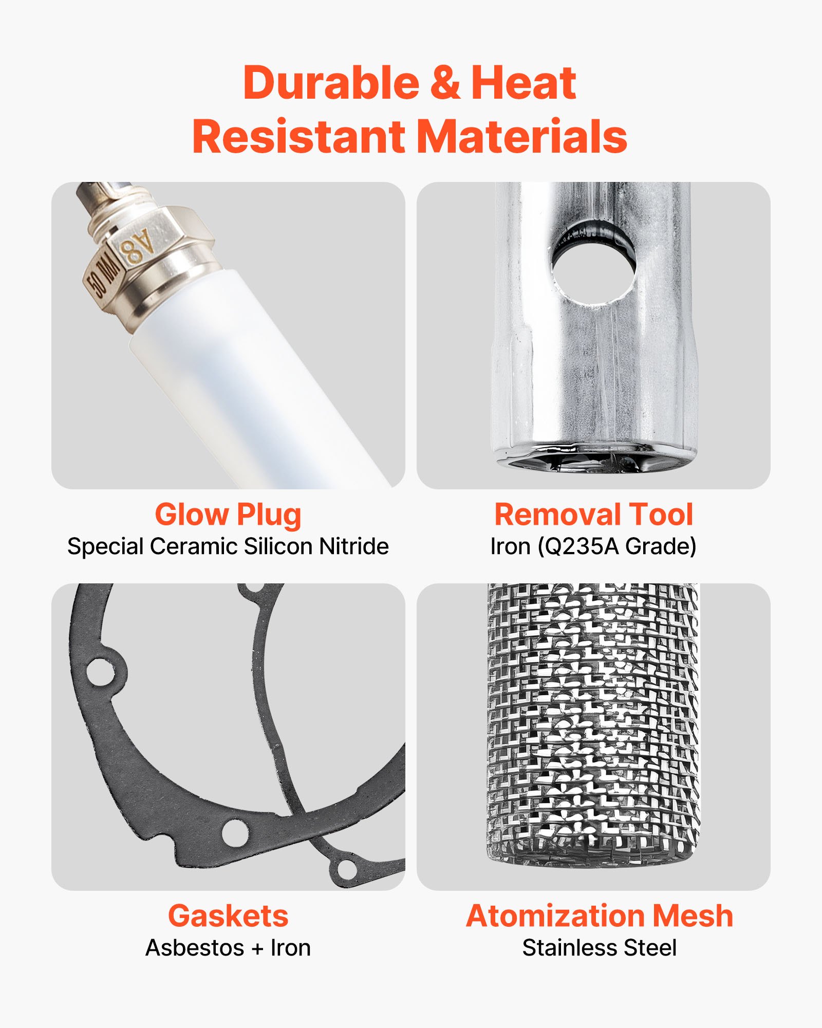 VEVOR Kit de Reparación de Bujías Incandescentes, con Malla Atomizadora, para Calentadores de Estacionamiento 2/5/8 kW, para Conducir en Invierno o Acampar en Entornos Fríos, 12 x 12 x 250 mm