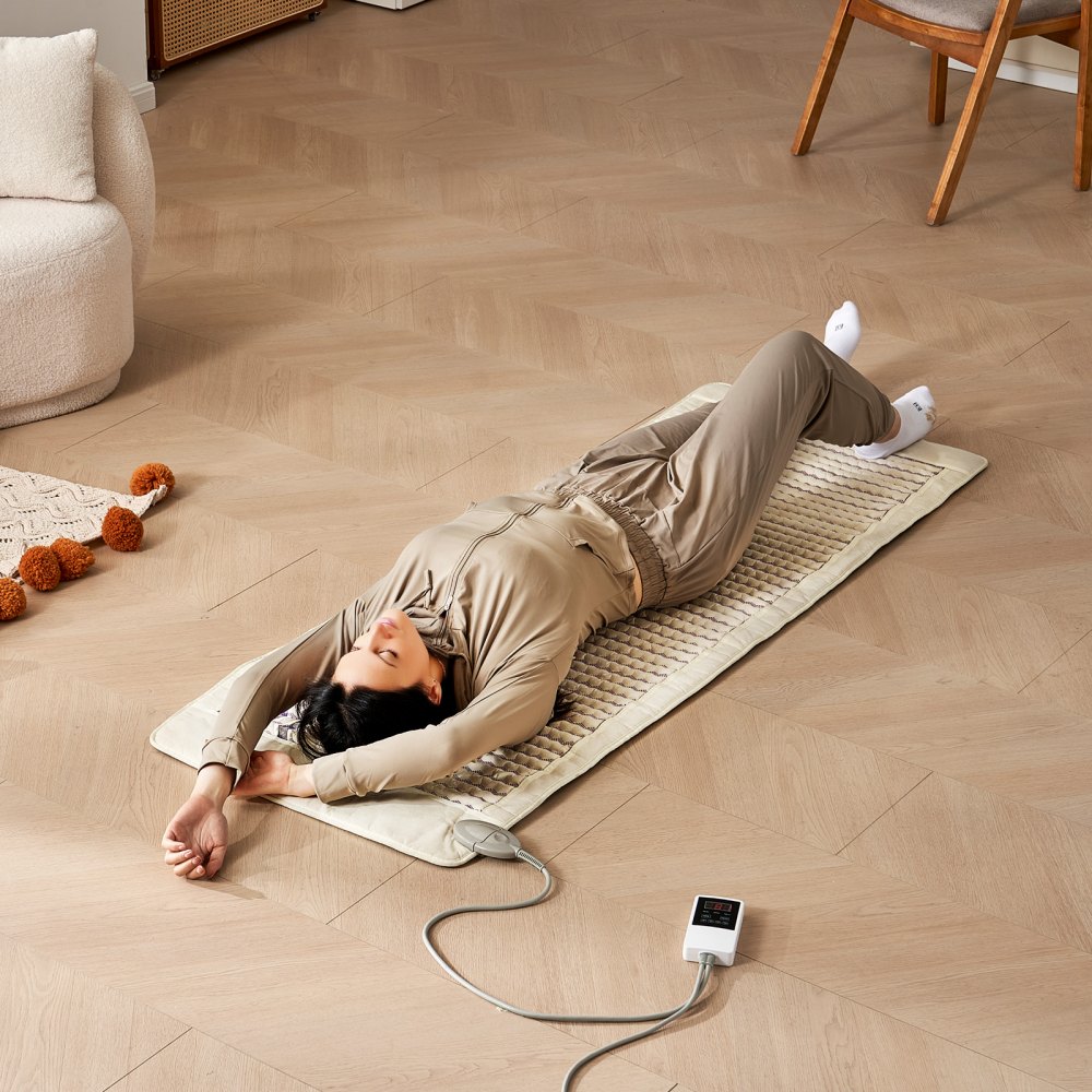 VEVOR Far Infrared Heat Pad, Amethyst Therapy Mat with Negative Ions, 39-70°C Hot Gemstone Heating Mat with 0-210 Minute Timer for Whole Body Pain Relief (183 x 61 cm)