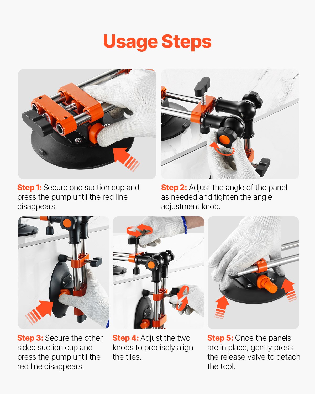 VEVOR Joint Setter, 2-Pack Granite Joint Connectors with 152 mm Vacuum Suction Cups, Stone Setter for Joining & Leveling Joints, 90°-120° Adjustable, Ideal for Tile & Marble Slabs