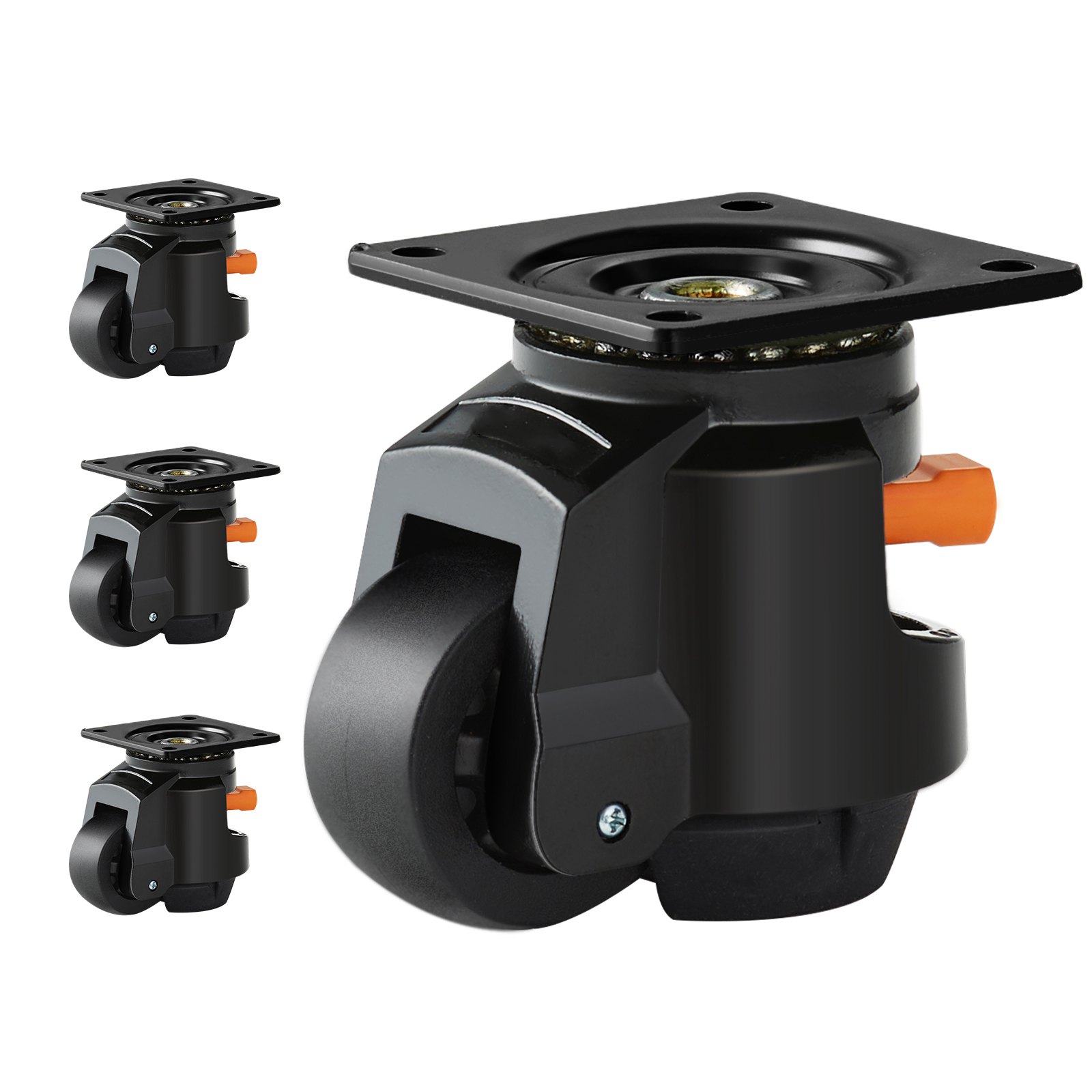 VEVOR Ruedas Giratorias para Muebles Juego de 4 Ruedas Niveladoras Capacidad de Carga Total 1000 kg Diámetro 63,5 mm Mango Mejorado Ruedas Ajustables 360° con Pies para Bancos de Trabajo, Máquinas