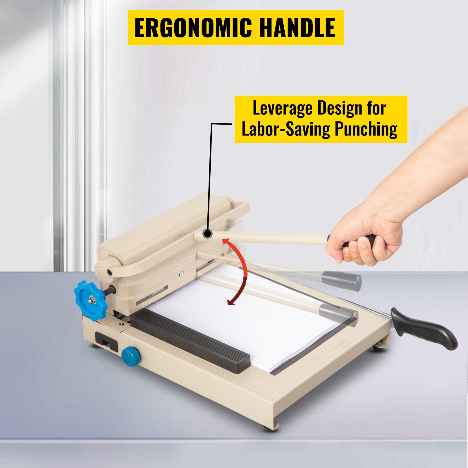 VEVOR Perforadora de Papel 2/3 Orificios Perforadora de Gruesos y Esfuerzo Capacidad de 160 Hojas Diámetro 5 mm Perforadora de Agujeros 31x40x19 cm con Cuerpo de Metal y Taladro de Acero para Oficinas