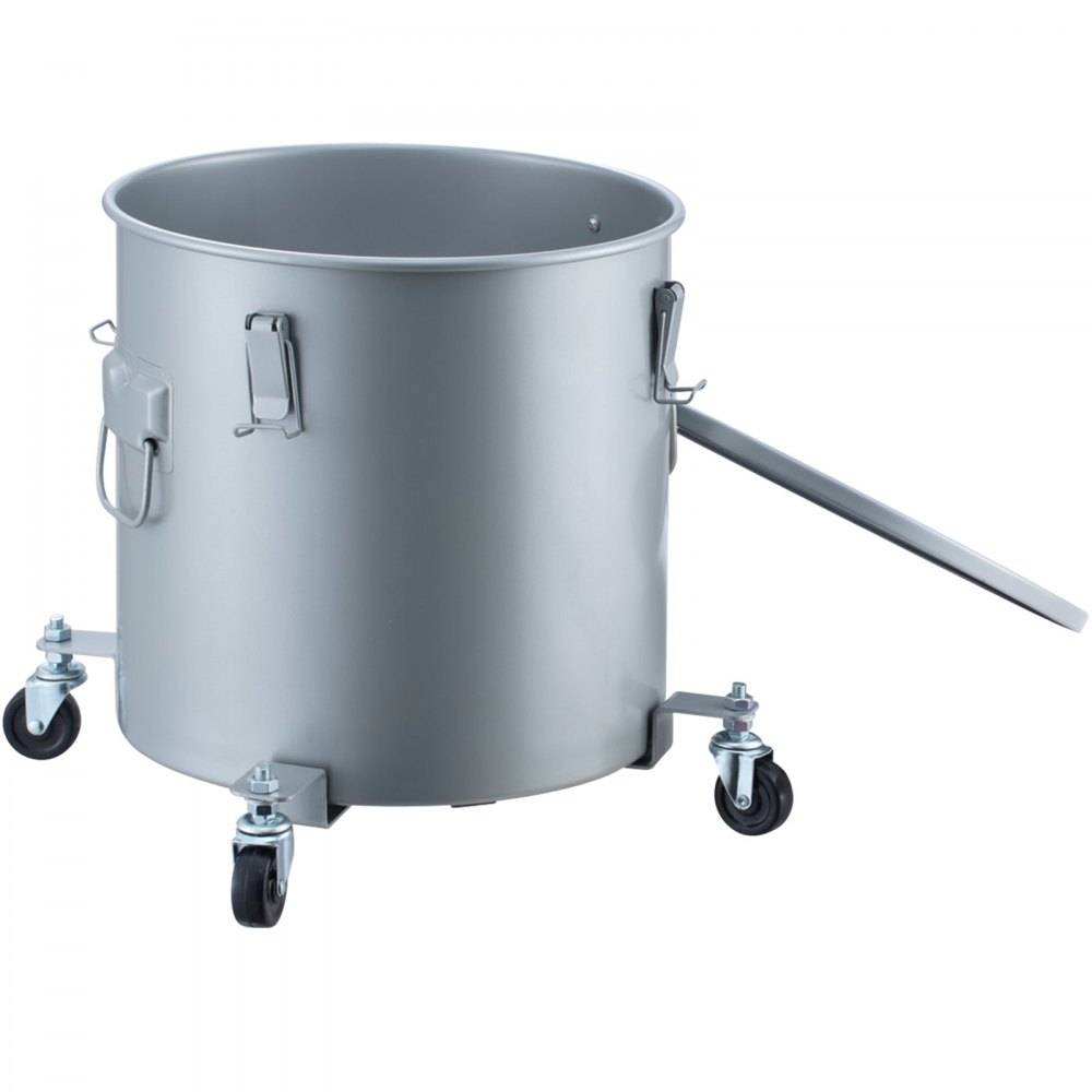 VEVOR Deep Frying Oil Bucket/Oil Disposal Container 37.8 L with Wheeled Base, Rustproof Carbon Steel Coating, Oil Transport Container with Lid, Filter Bag for Filtering Hot Cooking Oil, Grey