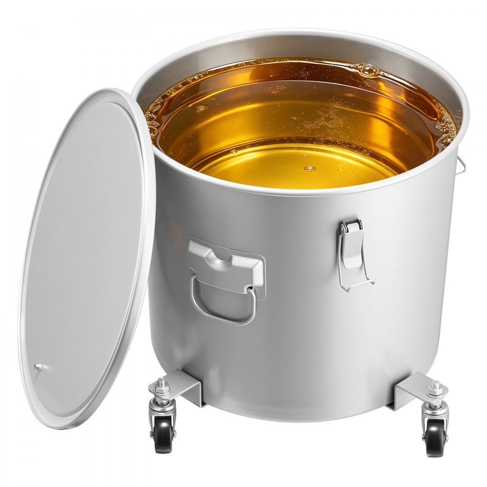VEVOR Recolector de grasa y aceite usado sobre ruedas, 37,8 L, recipiente de aceite de acero al carbono para freidora, recipiente de aceite con tapa, pinzas de bloqueo, bolsa de filtro