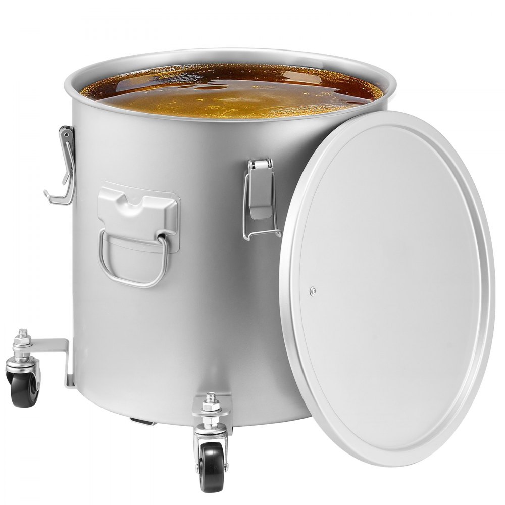 VEVOR Recolector de aceite y grasa usados ​​sobre ruedas 30L, Tambor de recolección de aceite para freidora de acero al carbono, Depósito de aceite con tapa, Clips de bloqueo, Bolsa de filtro, Gris