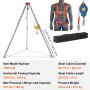VEVOR Kit de trípode para espacios confinados, trípode de rescate de 1200 lbs, patas de 1,34 a 2,15 m, cable de 30 m, protección contra caídas de 32,8', arnés, bolsa de almacenamient