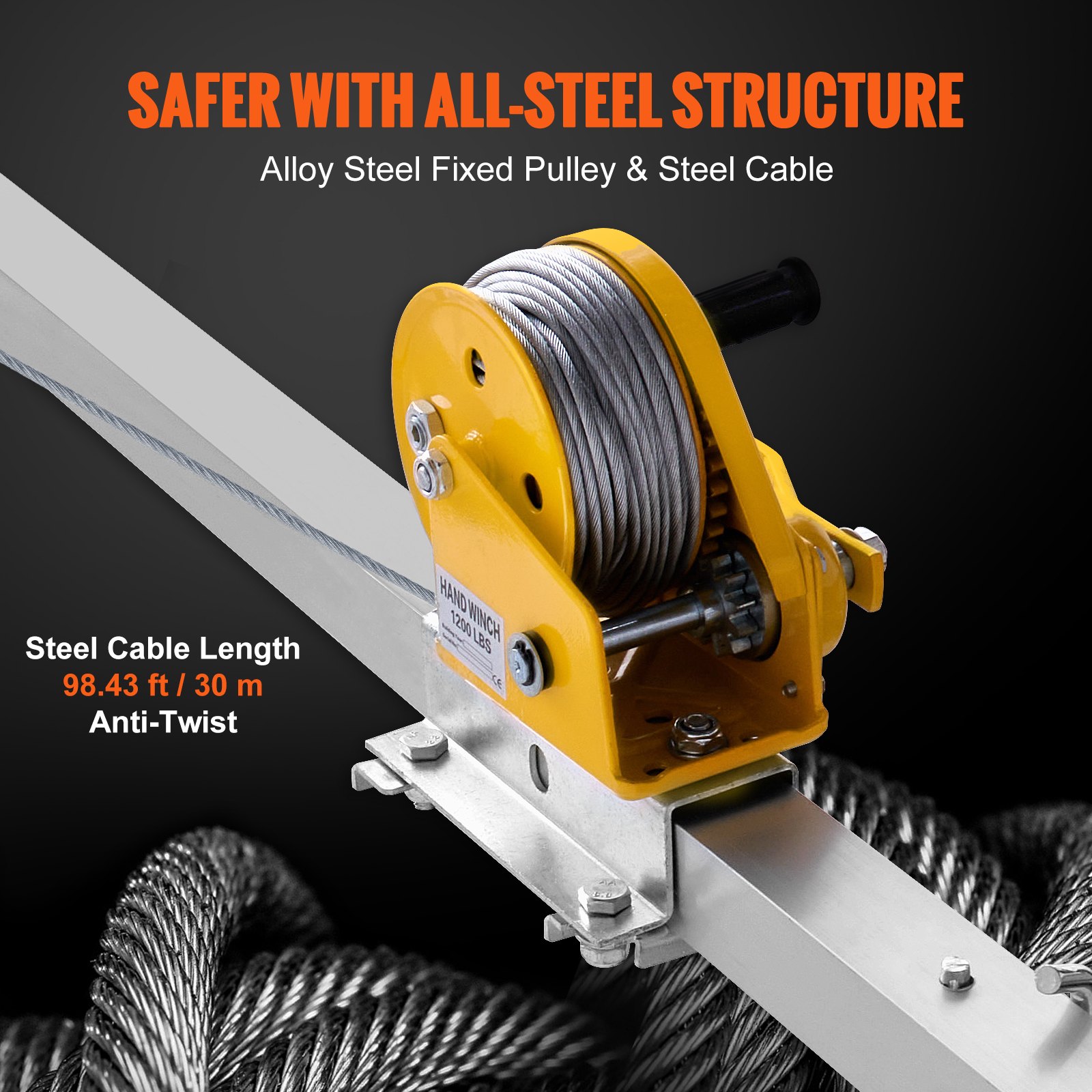 VEVOR Tripod Set 1200 lbs Winch Tripod with 7' Legs and 98' Cable, Confined Space Rescue Tripod, 32.8' Fall Arrest Harness, Storage Bag for Conventional Confined Spaces