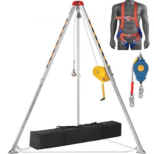VEVOR Kit de trípode para espacios confinados, trípode de rescate de 1179 kg patas de 1,6 a 2,45 m, cable de 30 m, protección contra caídas, arnés, bolsa de almacenamiento
