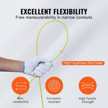 VEVOR Carrete de Cinta para Peces Longitud de 30,5 m Diámetro de 4,5mm Extractor de Alambre de Fibra de Vidrio Cinta de Pescar con Carcasa y Mango Herramientas de Pesca de Alambre con Caja de Plástico